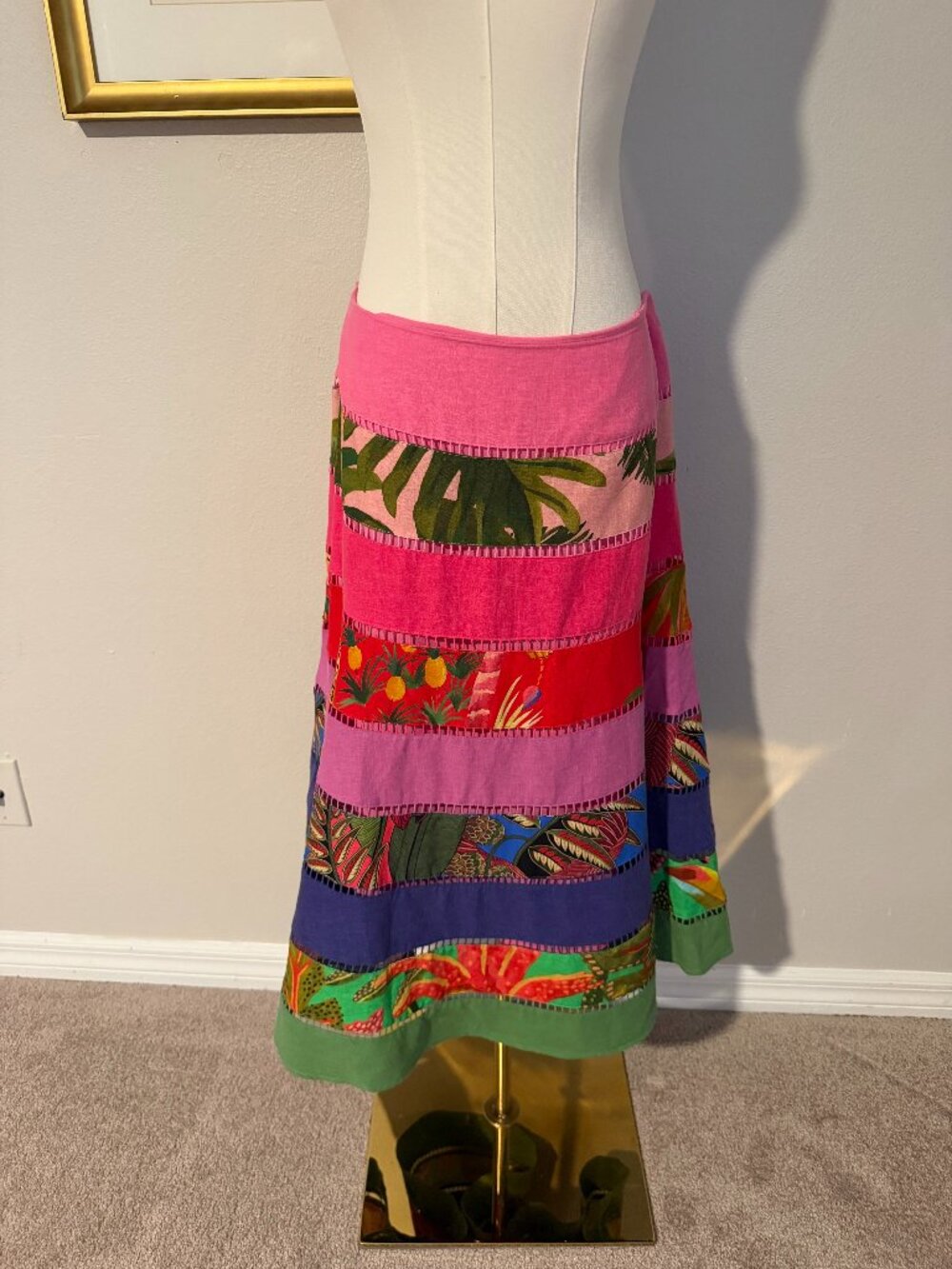 FARM Rio Rainbow Mixed Prints Tiered Midi Skirt - Size Large